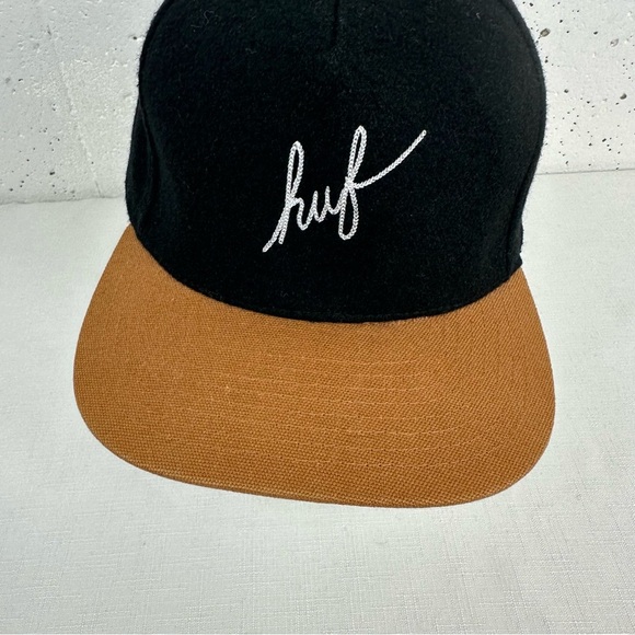 HUF Black and Tan Wool Blend Snapback Baseball Hat Cap - Picture 10 of 16